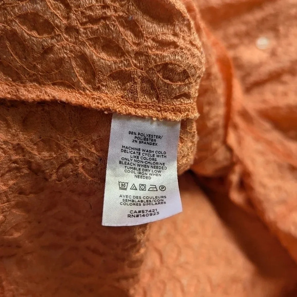 LOFT Orange Textured Button Front Top Flutter Short Sleeve Small Tie Front - Picture 4 of 5